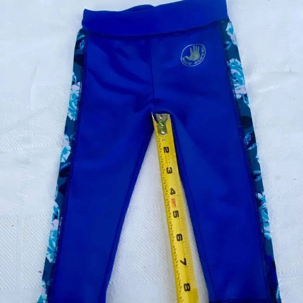 Billabong All Day Surfing Sun Protection Pants Blk W Blue Floral Down Leg 12 M